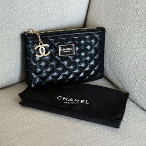 Chanel Beauty Makeup Black Soft Quilted Cosmetic Bag